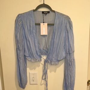 NEW Missguided Light Blue Striped Blouse (US8)